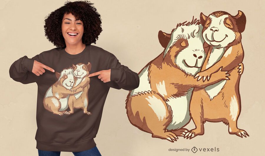 Porquinhos-da-índia felizes abraçando o design da camiseta Porquinhos-da-índia felizes abraçando o design da camiseta