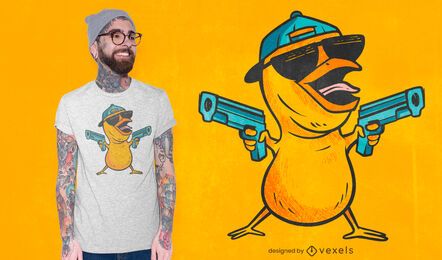 Küken-Karikatur mit Gewehr-T-Shirt-Design