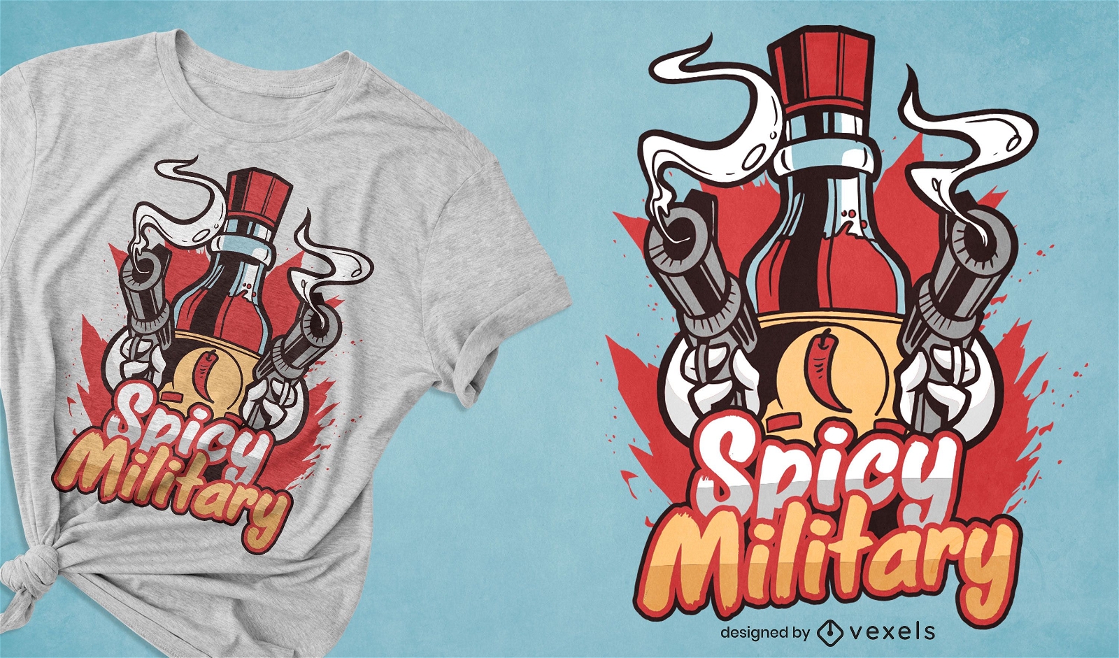 Salsa picante con diseño de camiseta de cita de pistolas