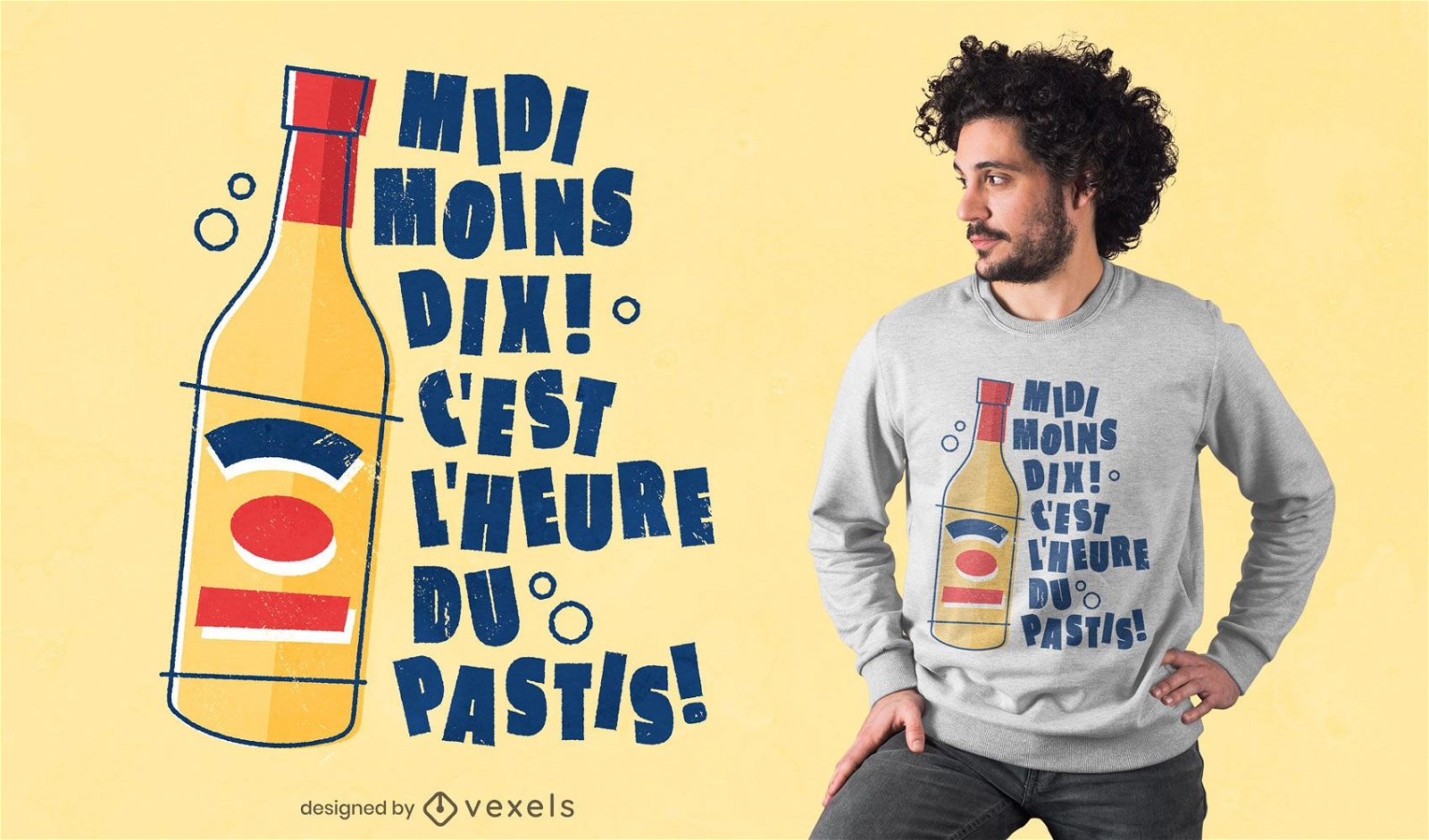Design de t-shirt com bebida pastis com cita?es francesas