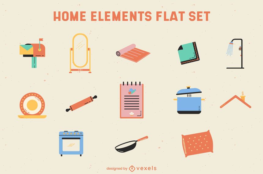 Household assorted elements flat set Household assorted elements flat set