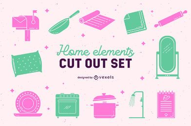 Conjunto de elementos caseros recortados Conjunto de elementos caseros recortados