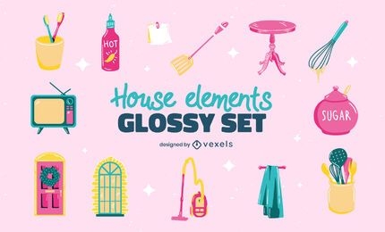 Household assorted elements glossy set