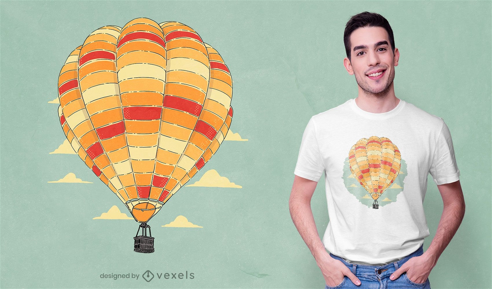 Diseño de camiseta de globo de aire caliente colorido