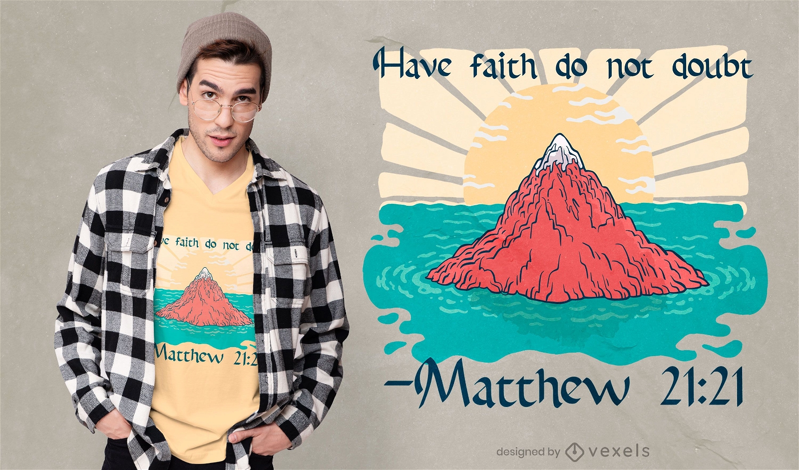 Design de camiseta da religião da montanha do mar