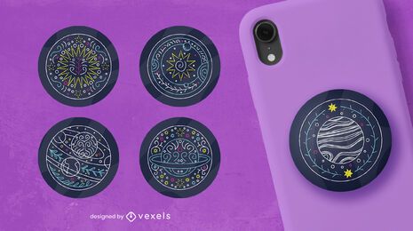 Space planets line art popsocket set