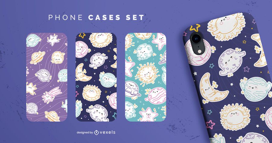 Cute planets and stars space phone case set Cute planets and stars space phone case set