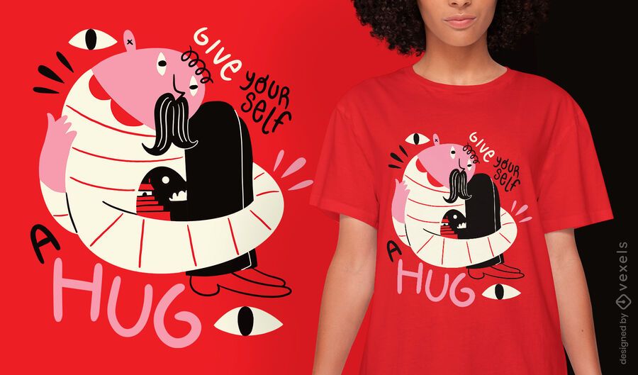 Diseño de camiseta de abrazo motivacional de criatura abstracta Diseño de camiseta de abrazo motivacional de criatura abstracta