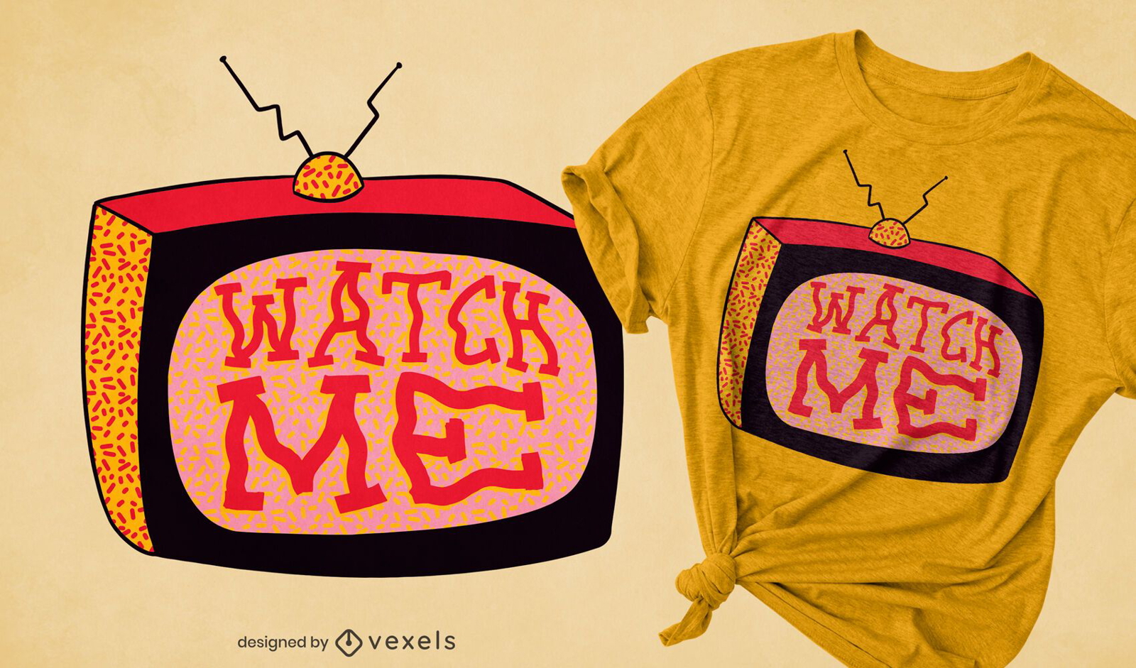 Diseño de camiseta de reloj de televisión retro.