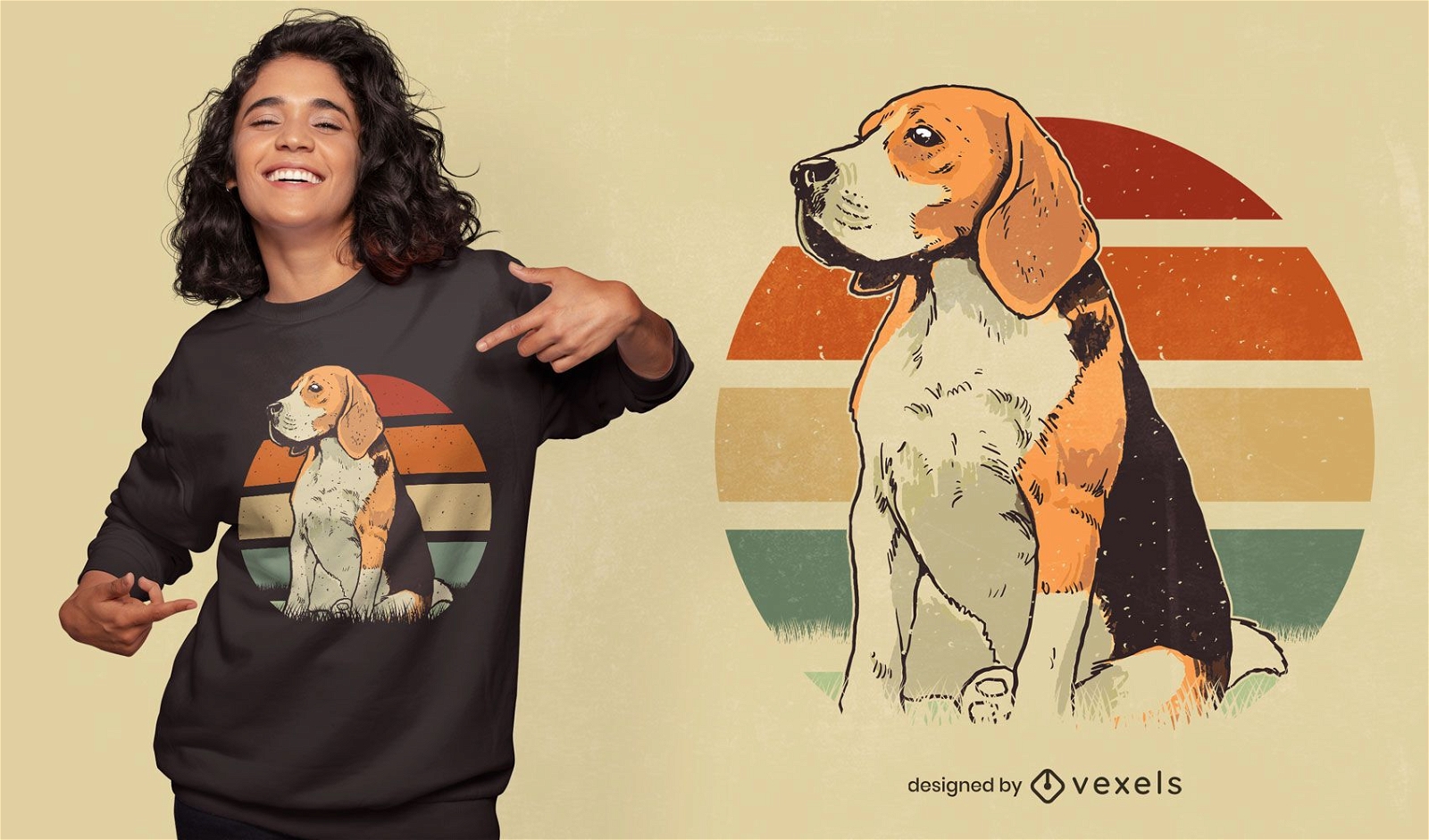 Design de t-shirt retro do p?r do sol do Beagle