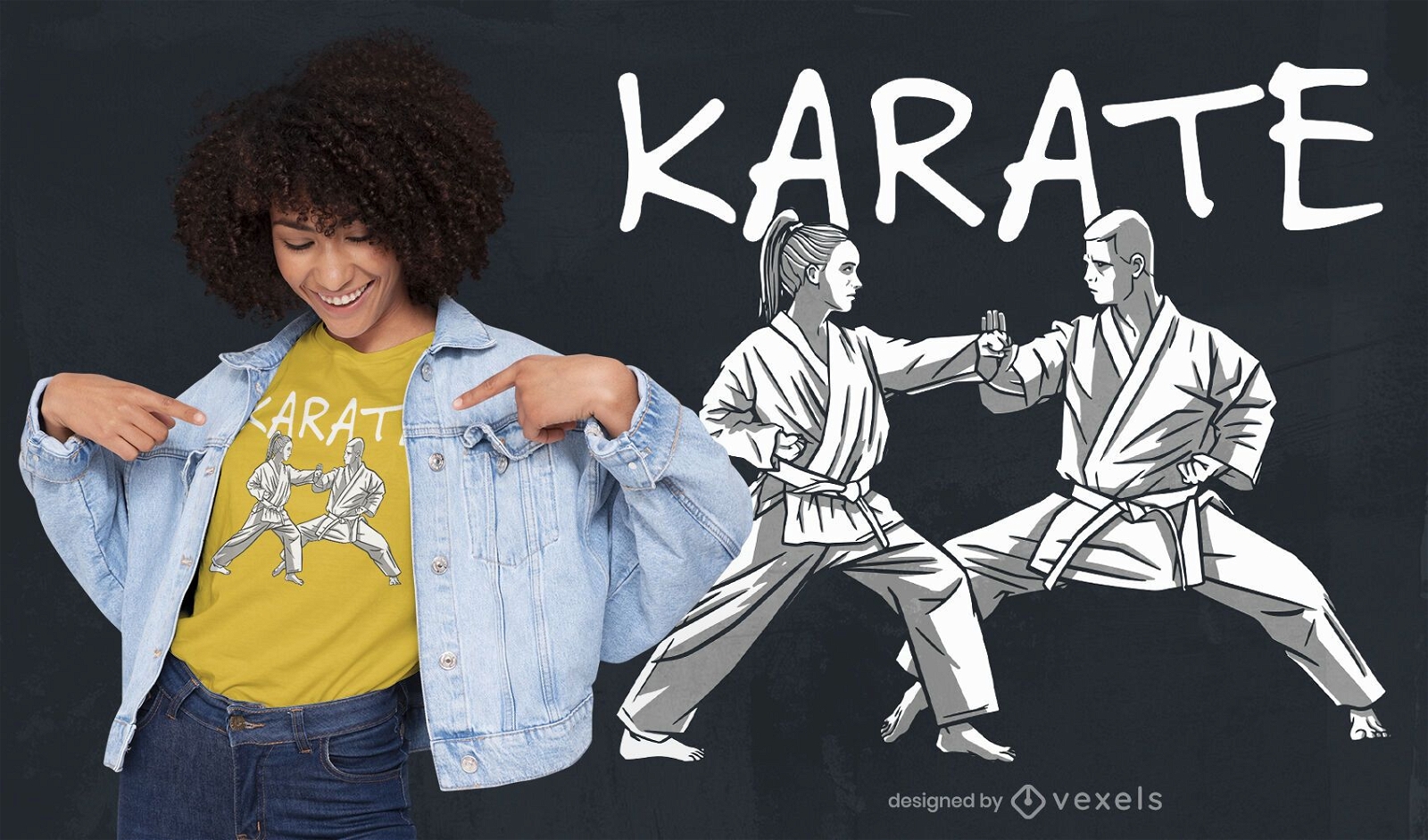Dise?o de camiseta de artes marciales de gente de karate.