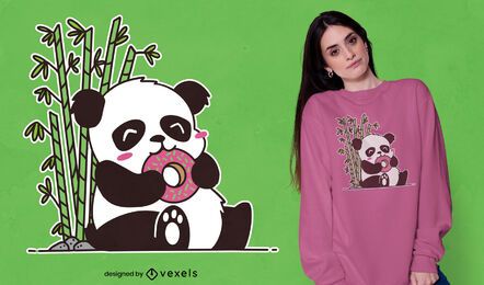 Diseño de camiseta lindo panda comiendo donut Diseño de camiseta lindo panda comiendo donut