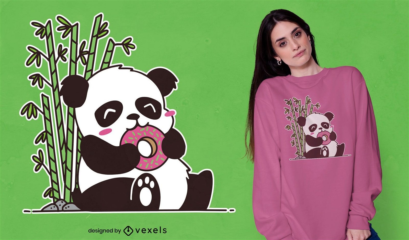 Design de camiseta de panda comendo rosquinha fofa