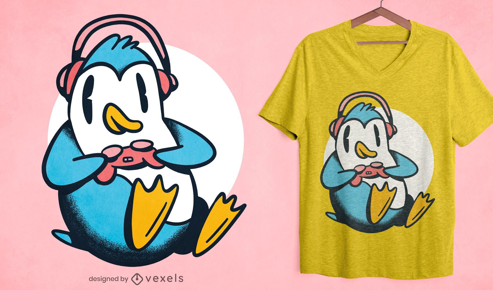 Design de camiseta de pinguim de jogador