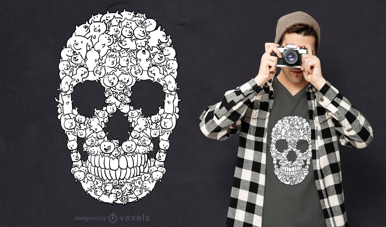 Perros de dibujos animados en dise?o de camiseta de calavera