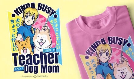 Girl with dogs anime t-shirt design