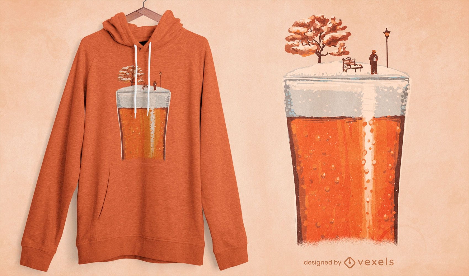 Design de camisetas para a temporada de inverno em copo de cerveja