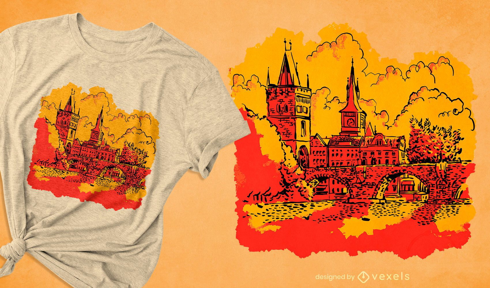 Landmark charles bridge t-shirt design