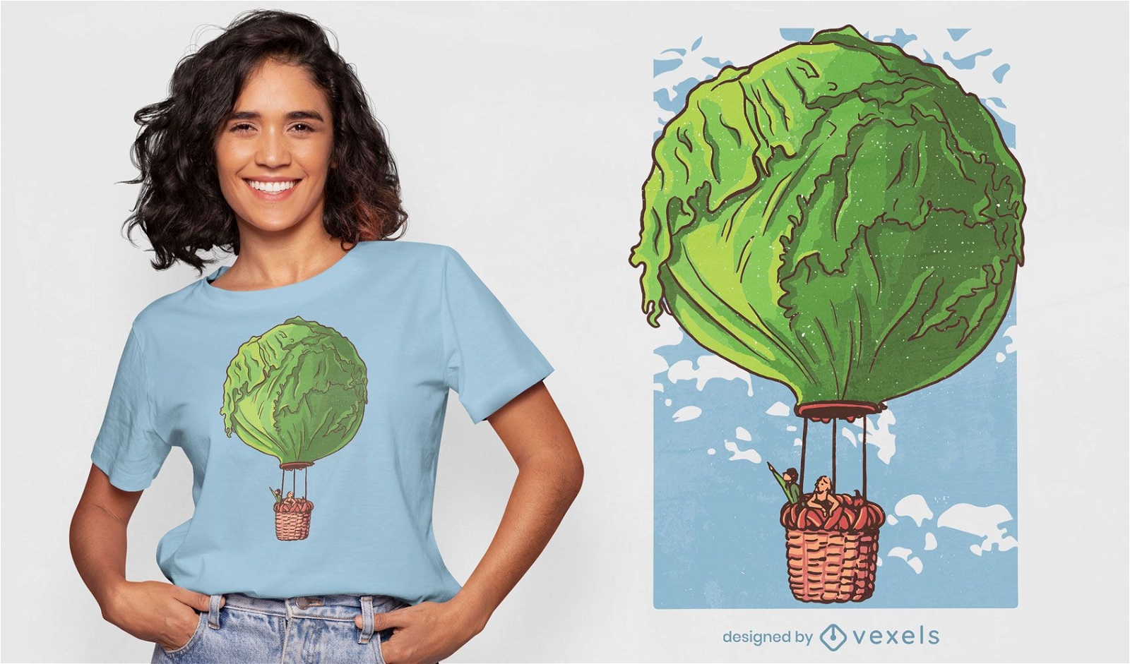 Kopfsalat-Heißluftballon-T-Shirt Design