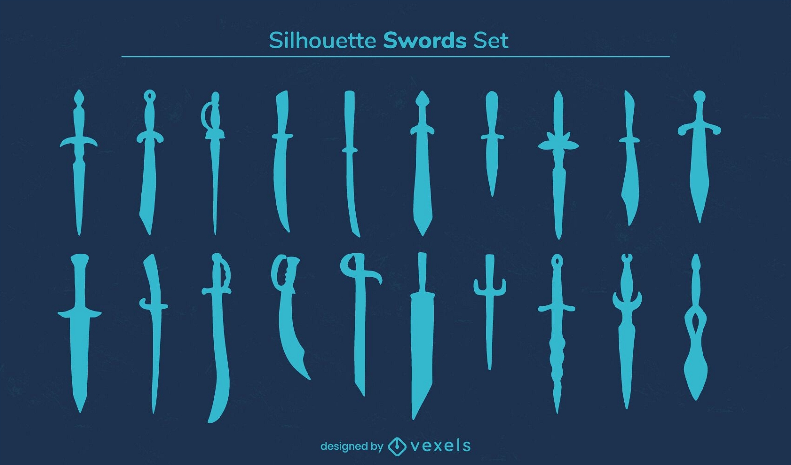 Conjunto de silhueta de guerreiro com espada e arma
