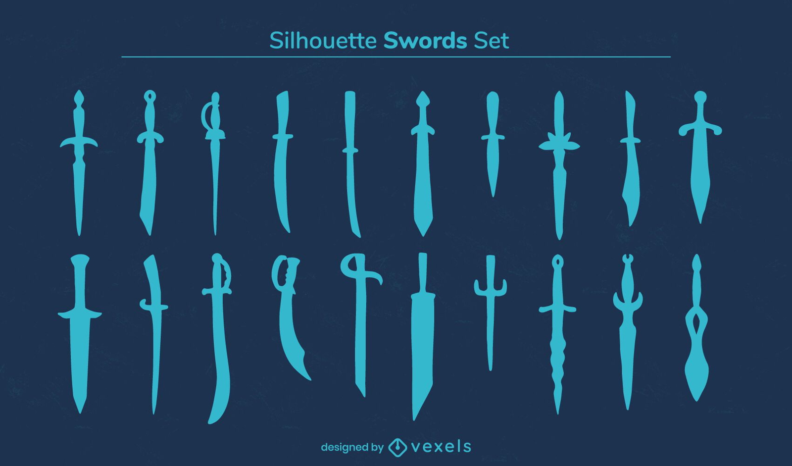 Conjunto de silueta de guerrero espada arma