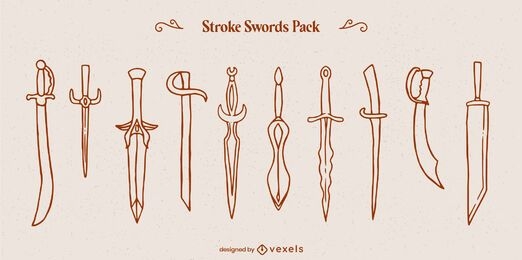 Conjunto de arte de linha de guerreiros de armas de espada