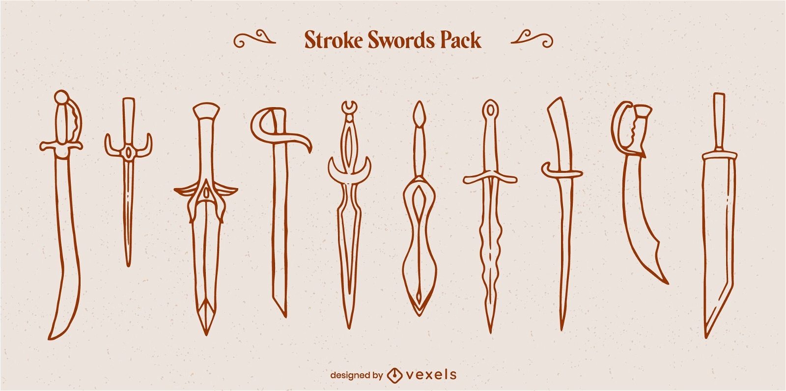 Sword weapons warriors line art set