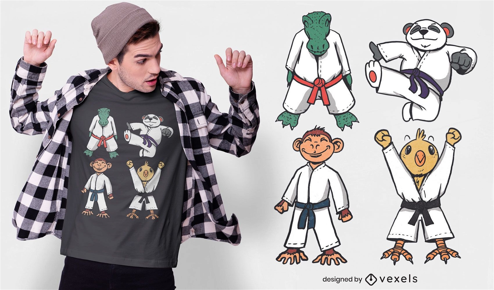 Design de camisetas de jud? com personagens de animais