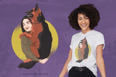 Frau und Deutscher Schäferhund Hund T-Shirt Design
