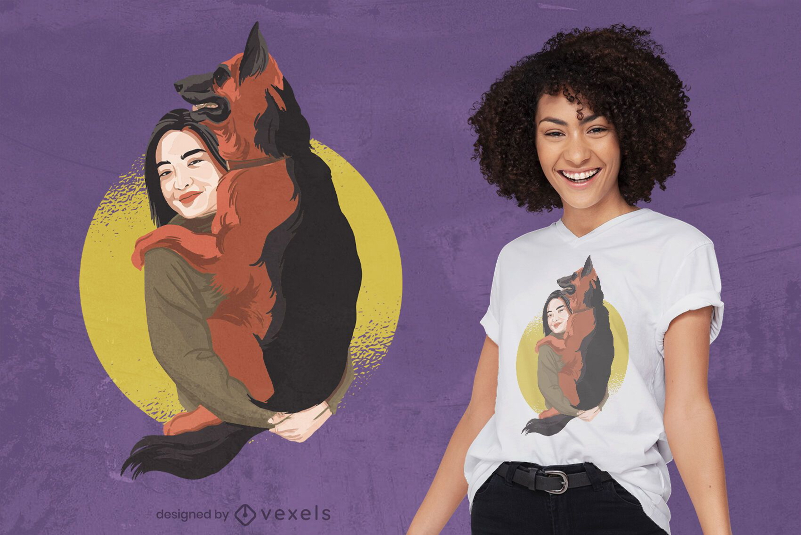 Diseño de camiseta de mujer y perro pastor alemán.