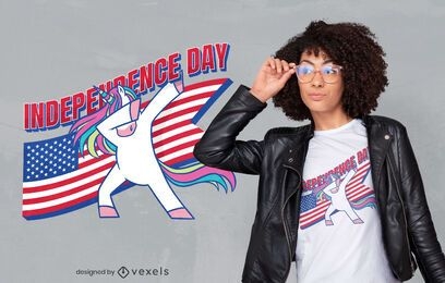 Diseño de camiseta de unicornio del día de la independencia