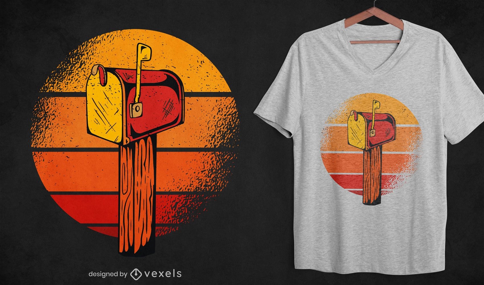 Briefkasten-T-Shirt Design des Sonnenuntergangs