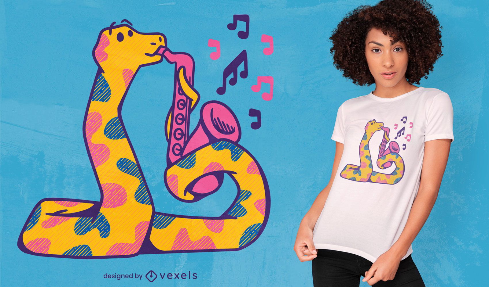 Colorful snake saxophone t-shirt design