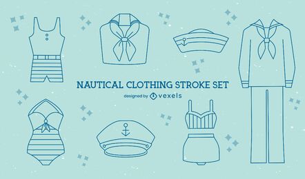 Nautical vintage sailor clothing line art set