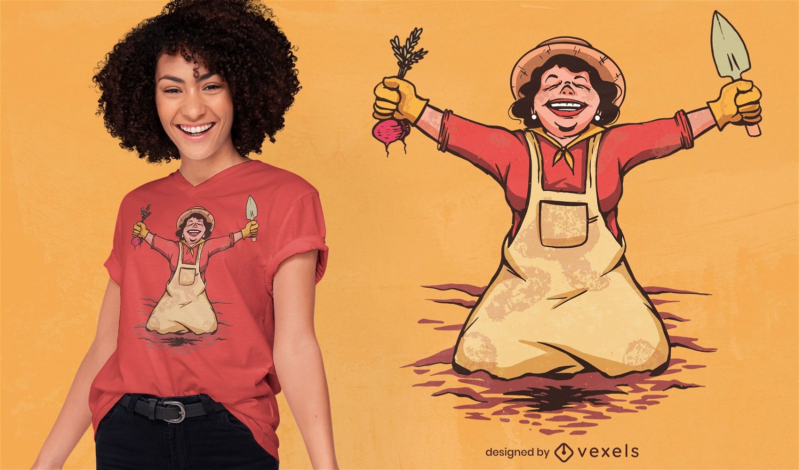 Design de t-shirt de mulher feliz jardineira