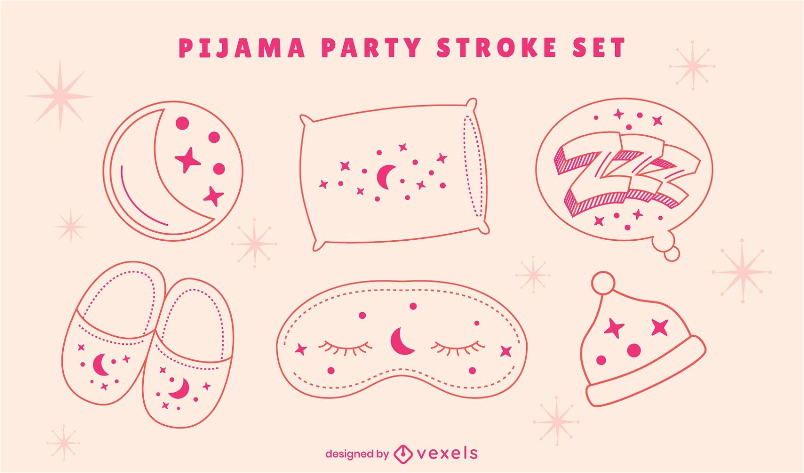 Sleepover Pyjama Party Line Art Set