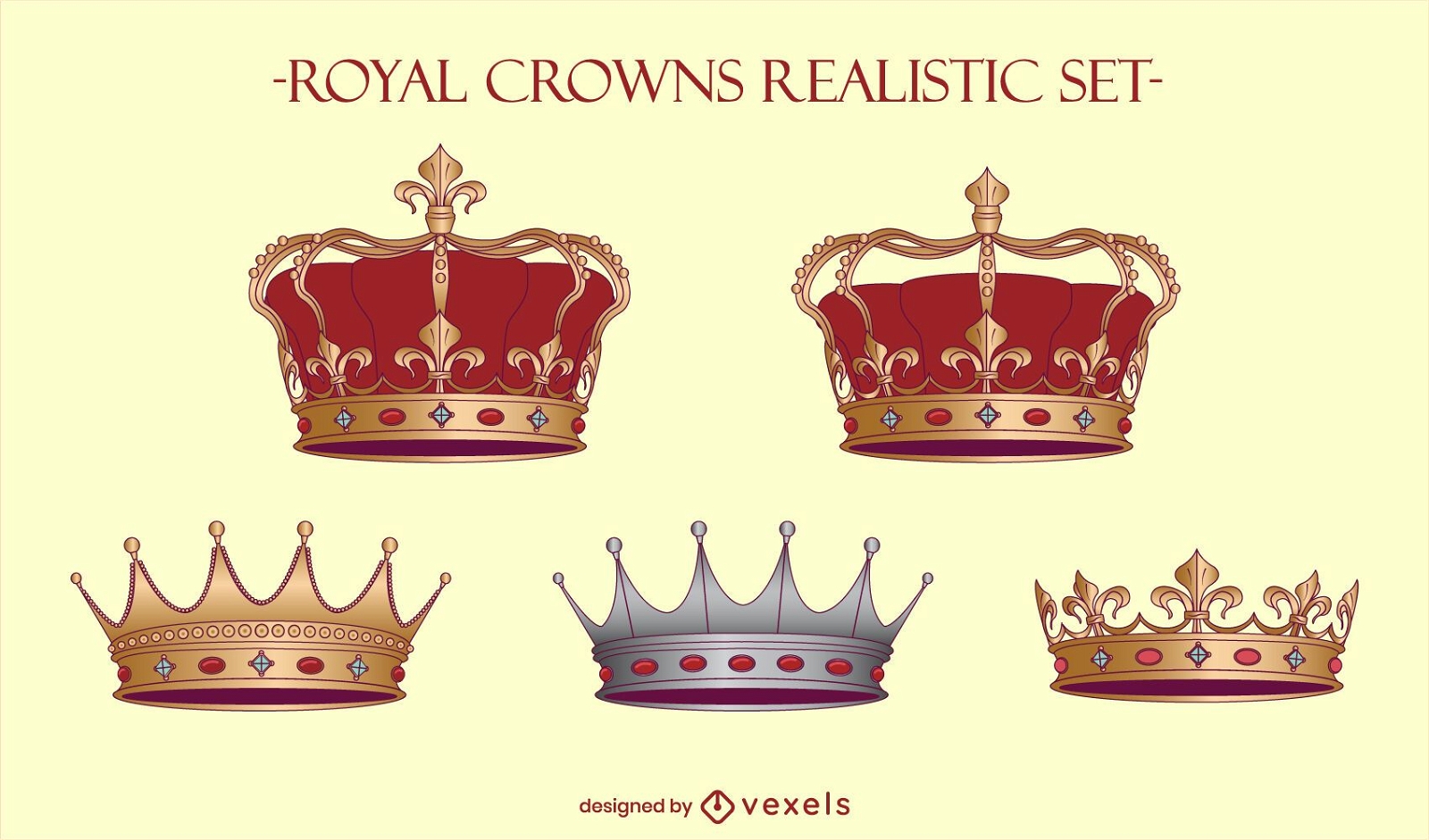 Conjunto de ilustración de rey de coronas reales