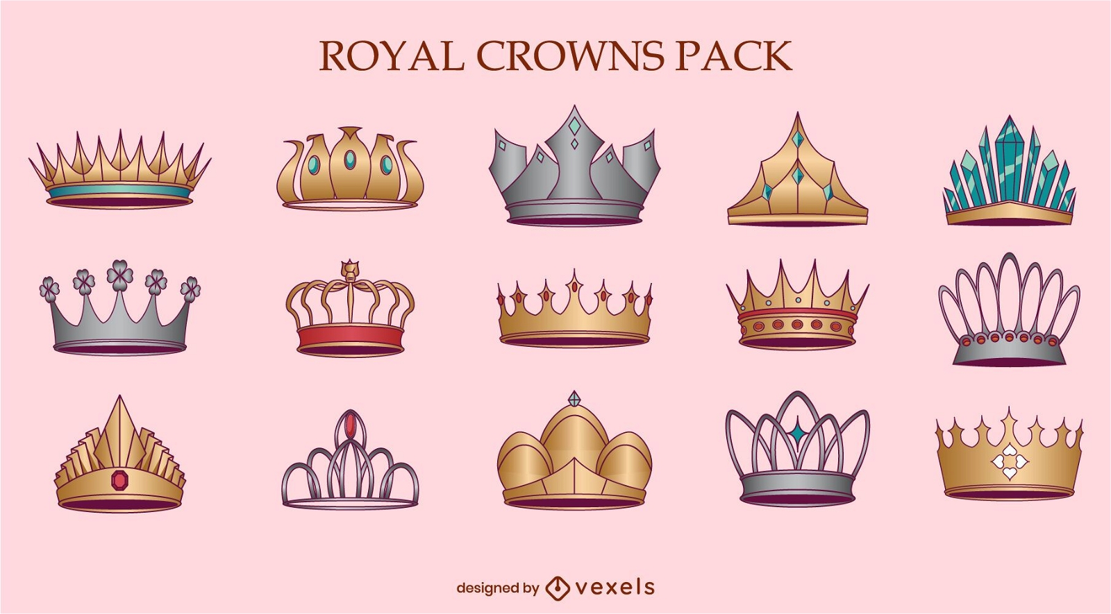 Royal crowns queen illustration set