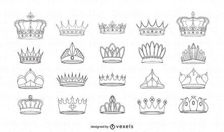 Royal crowns kingdom line art set