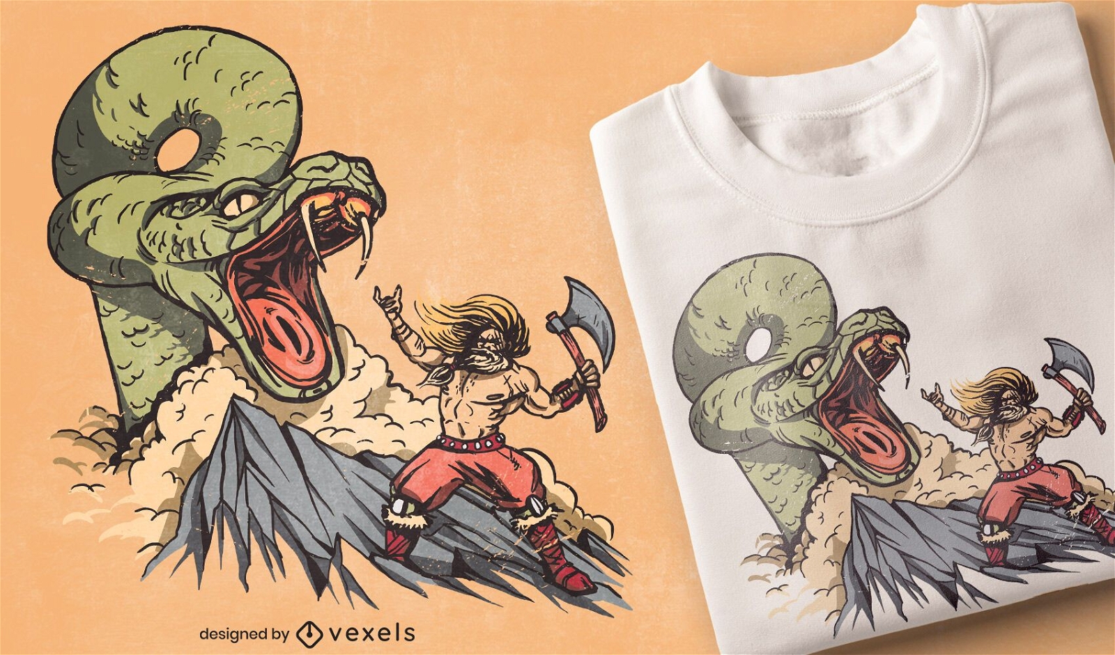 Viking fighting snake t-shirt design