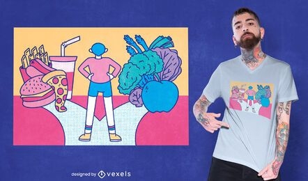 Gesundes Essen gegen Fast-Food-T-Shirt-Design