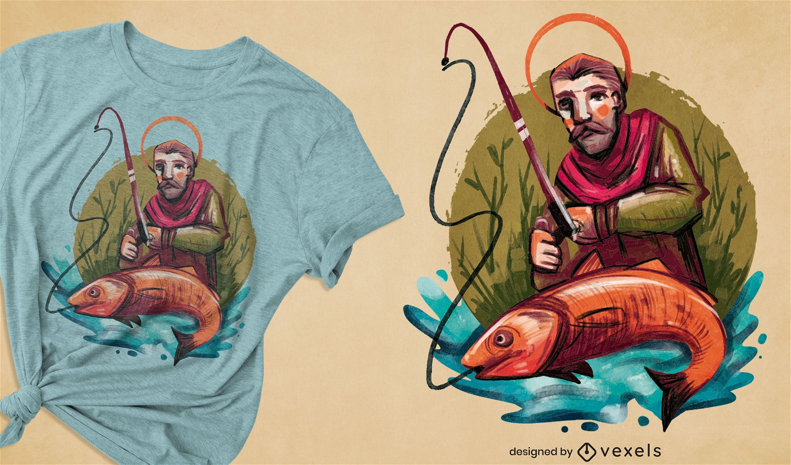 Design de camiseta do santo pescaria
