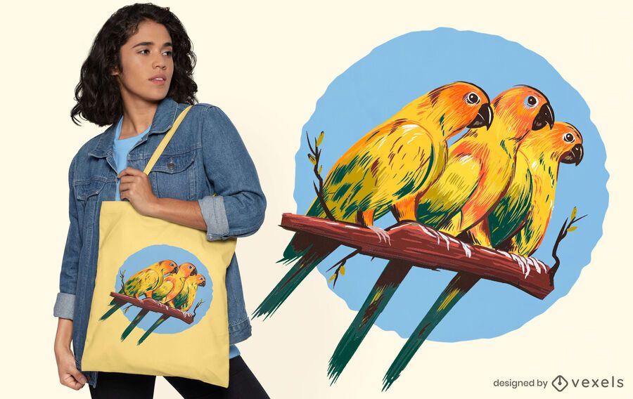 Three parakeets tote bag design Three parakeets tote bag design