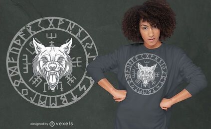 Design de camiseta com círculo de runas nórdicas Wolfs head
