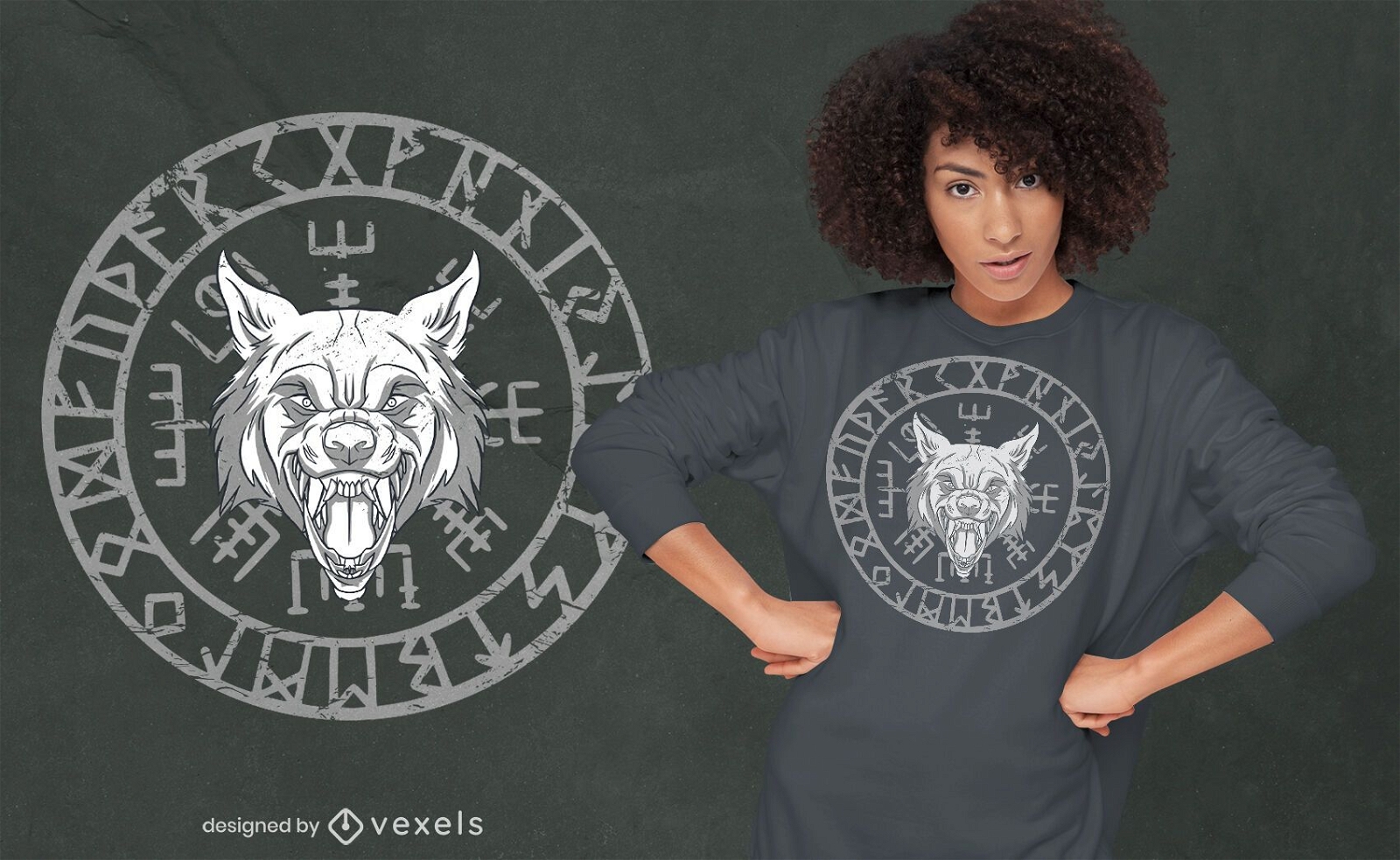 Wolfs Kopf nordischen Runen Kreis T-Shirt Design