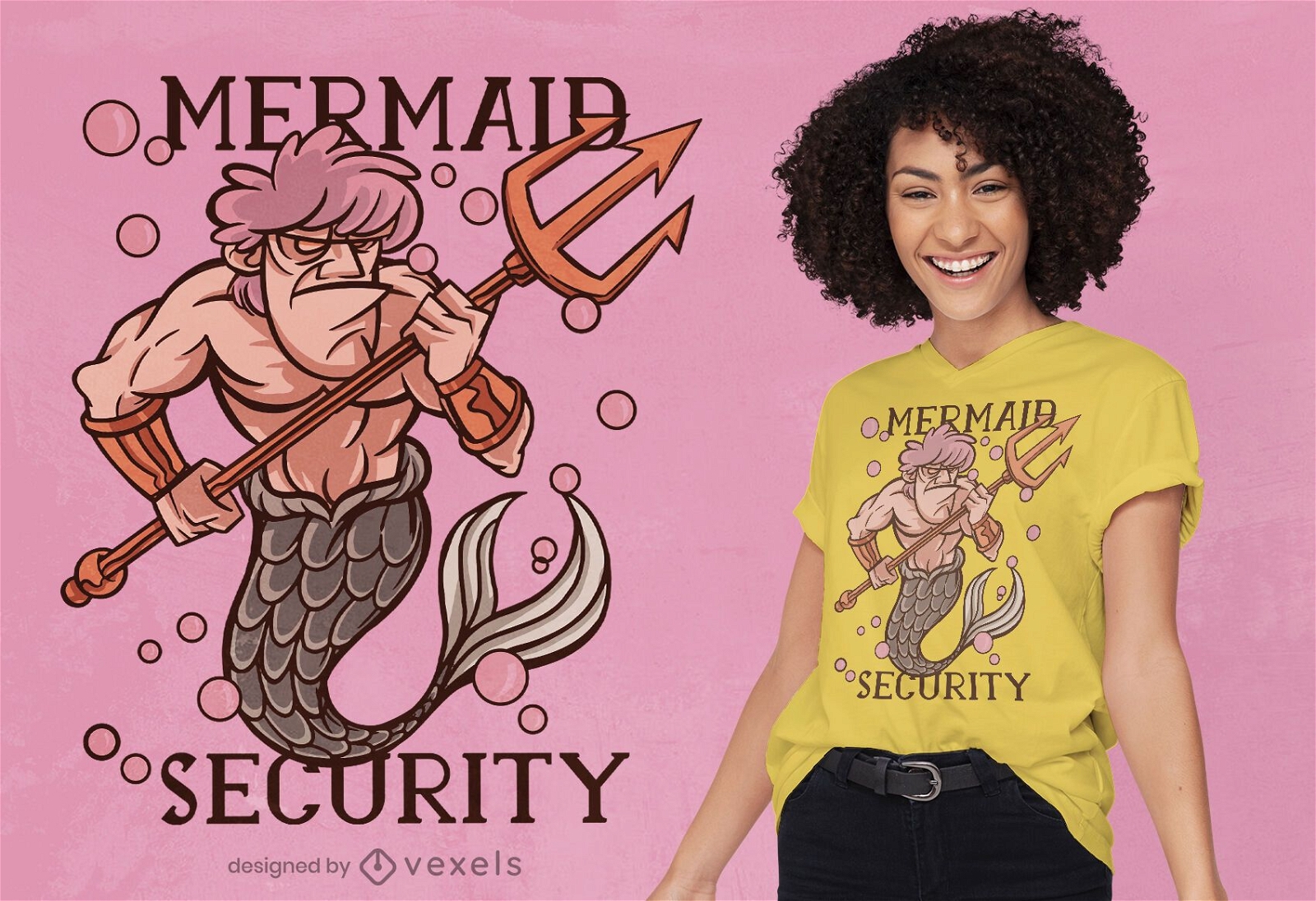 Mermaid man trident t-shirt design
