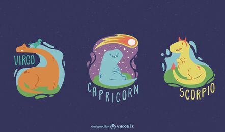Los signos del zodíaco lindo dinosaurio establecen ilustración Los signos del zodíaco lindo dinosaurio establecen ilustración