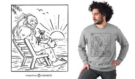 Design de t-shirt de arte linha de praia pé grande