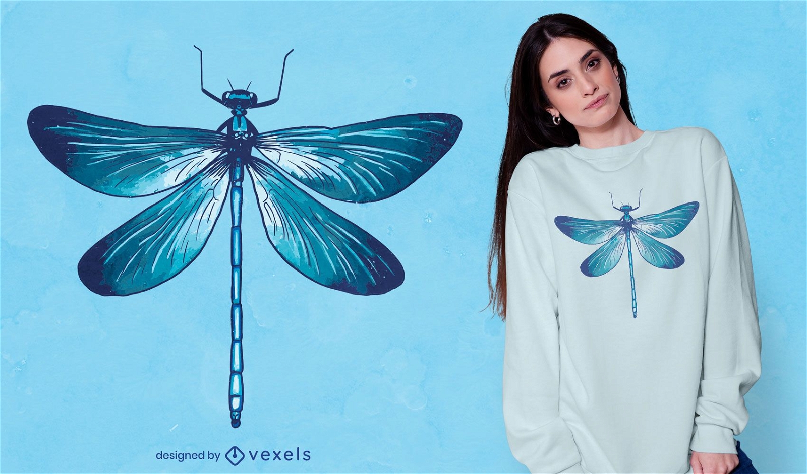 Realistisches T-Shirt-Design der blauen Libelle