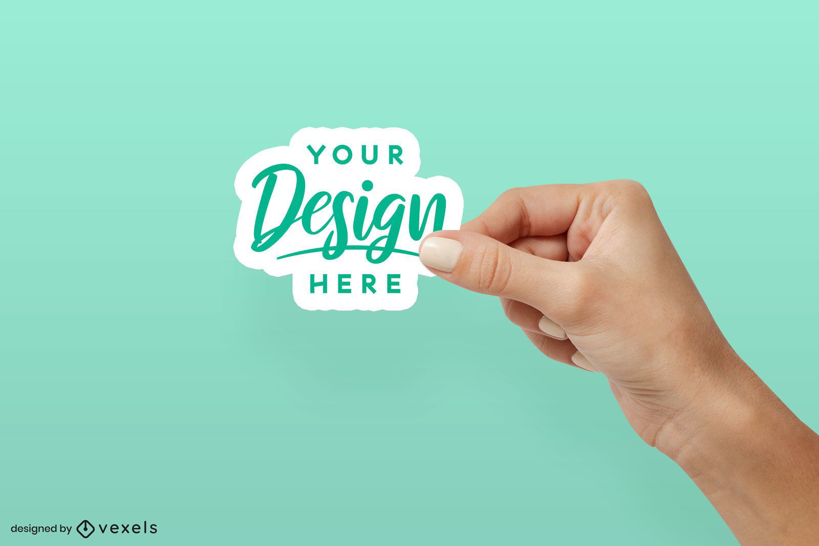 Right hand holding sticker mockup